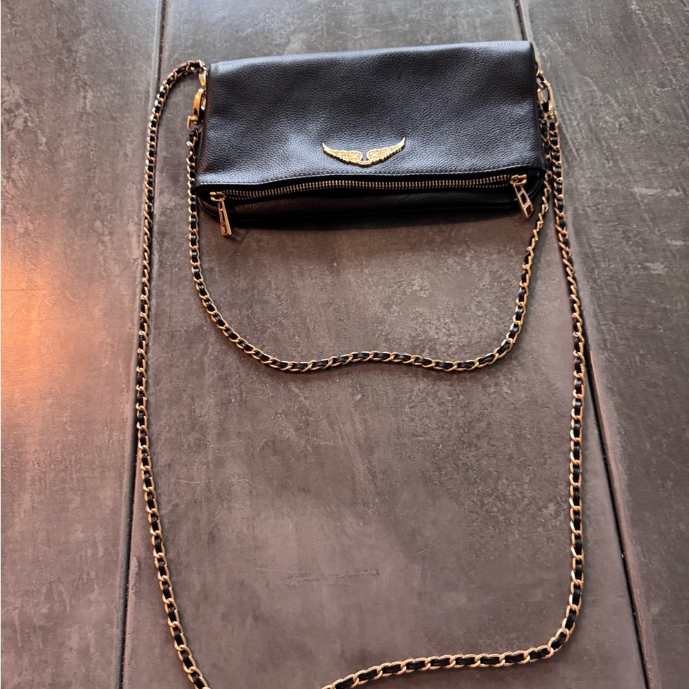 Edgy Zadig & Voltaire Rock Leather Black Clutch – Double Chain Shoulder/Clutch
